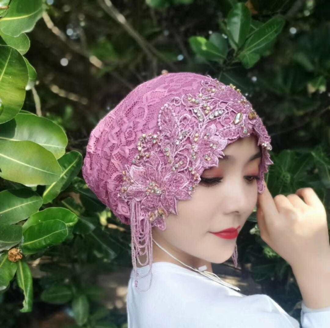 希尔库班回族帽子包头帽迪拜头巾帽女纱巾帽子夏回盖头套头蕾丝小帽遮