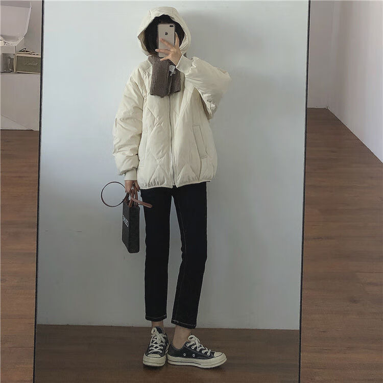 款加绒加厚夹克短外套棉服女加厚棉袄外套韩版学生短款棉衣潮米色2xl