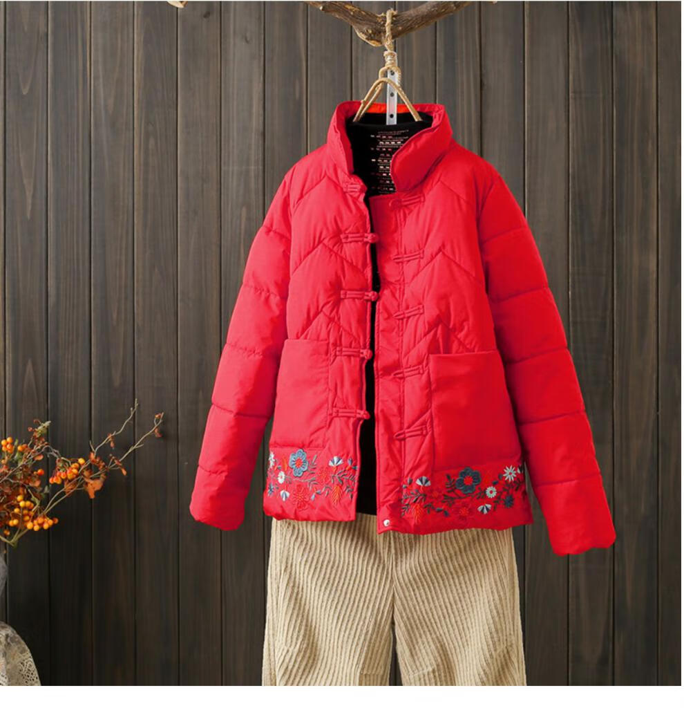 麻料民族风棉麻女小棉衣秋冬中式复古盘扣小棉袄冬短款刺绣棉衣棉服
