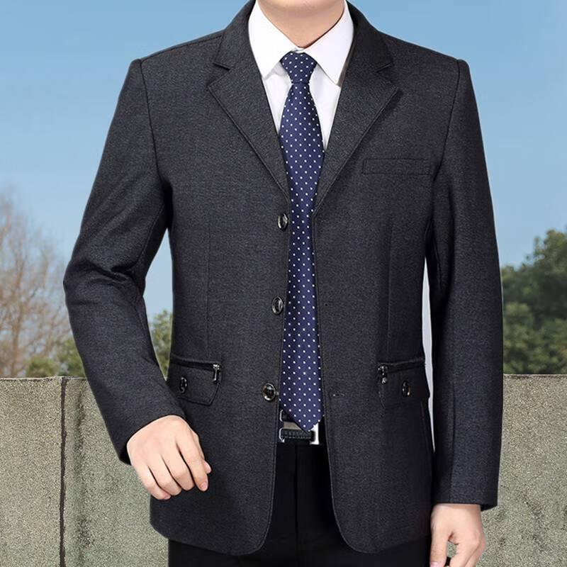 中年西服外套中老年男装单件便服爸爸休闲上衣三粒扣免烫西装男士气质