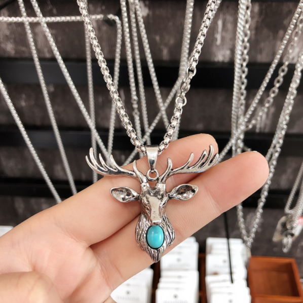 欧阳先生欧美潮流复古鹿头项链男女个性嘻哈吊坠学生百搭霸气配饰圣诞