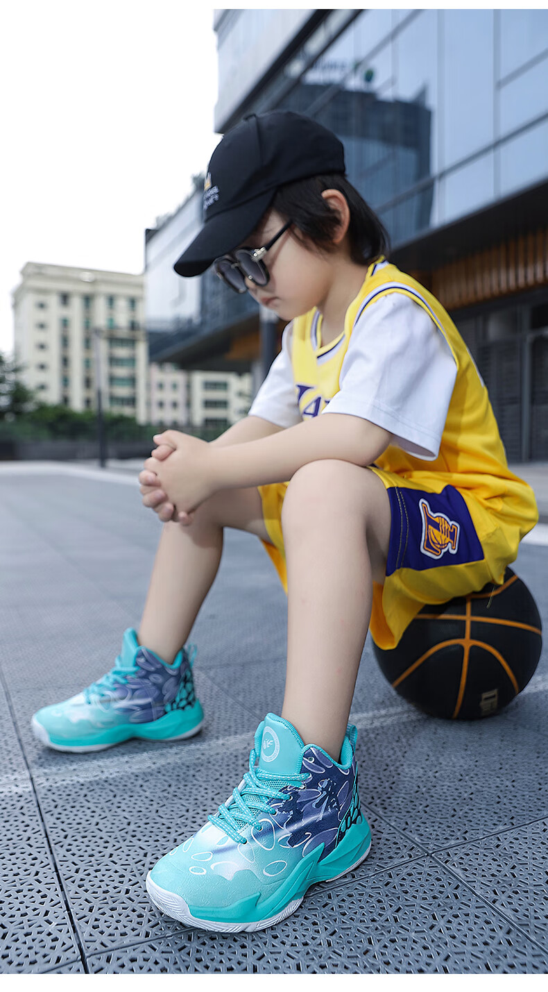 欧文7儿童运动鞋男童鞋2022新款中大童训练潮小学生篮球鞋黄色33