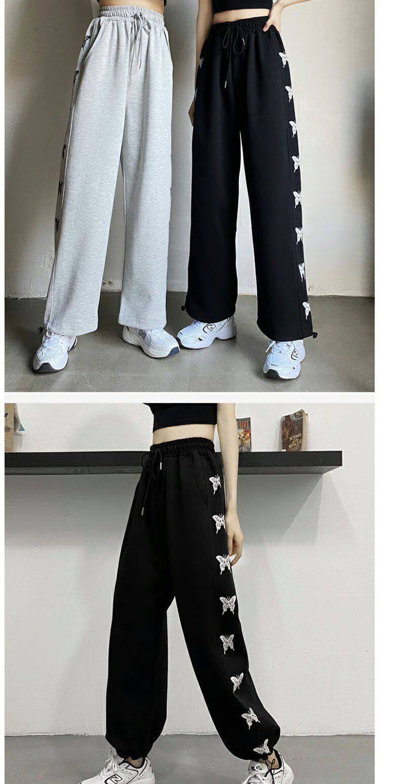 啄木鸟秋冬款春秋超火新灰色运动裤女蝴蝶高腰休闲裤宽松束脚哈伦百搭