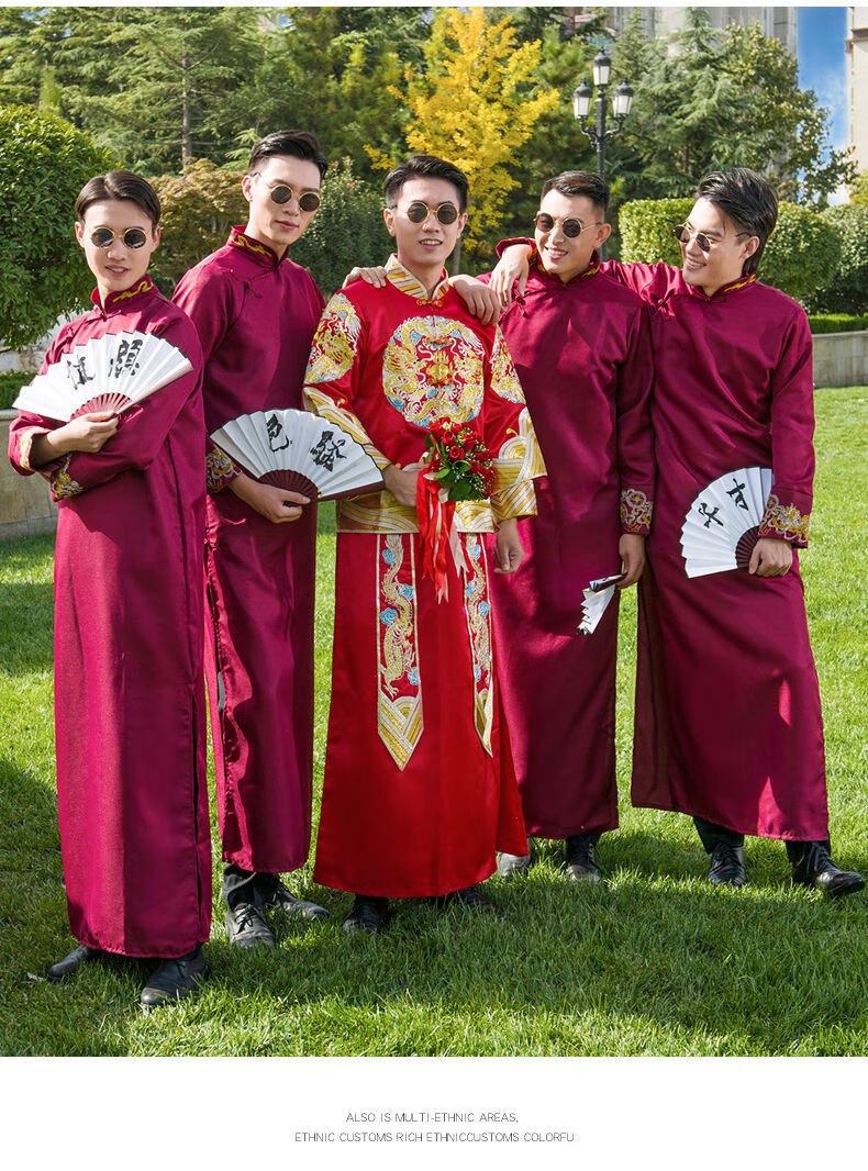 蜜丹丽新品兄弟团服装伴郎服中式婚礼男士长衫兄弟团结婚礼服中国风