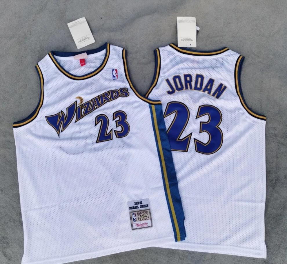 滕讯体育nba旗舰 nba奇才23号复古球衣 洞布速干双层密绣 白色 s