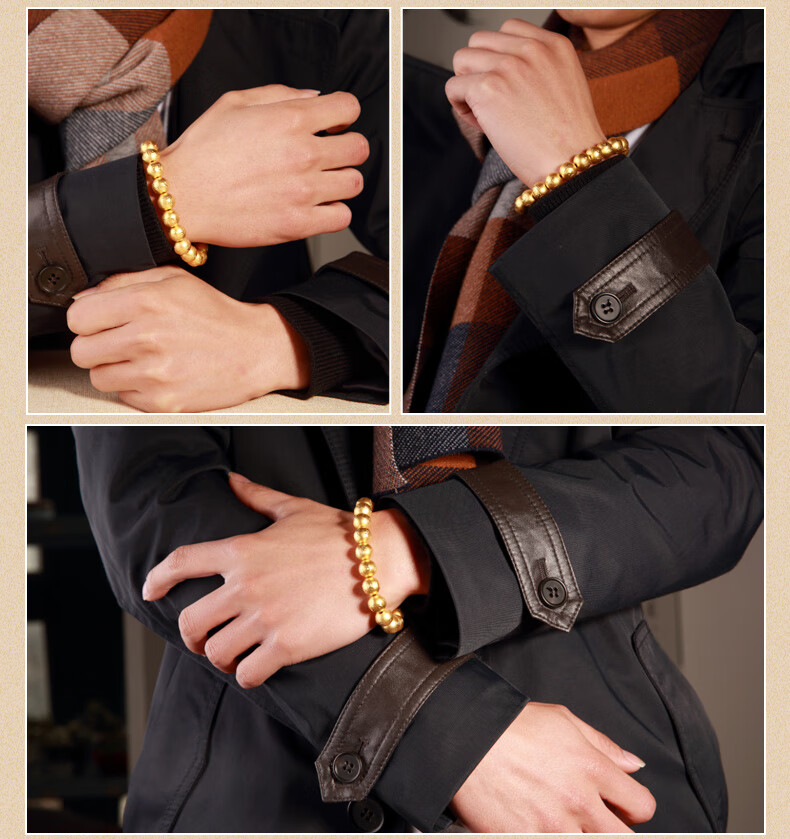 老凤凰黄金手镯男金手镯女足金三通六字真言大明咒3d硬金转运珠葫芦