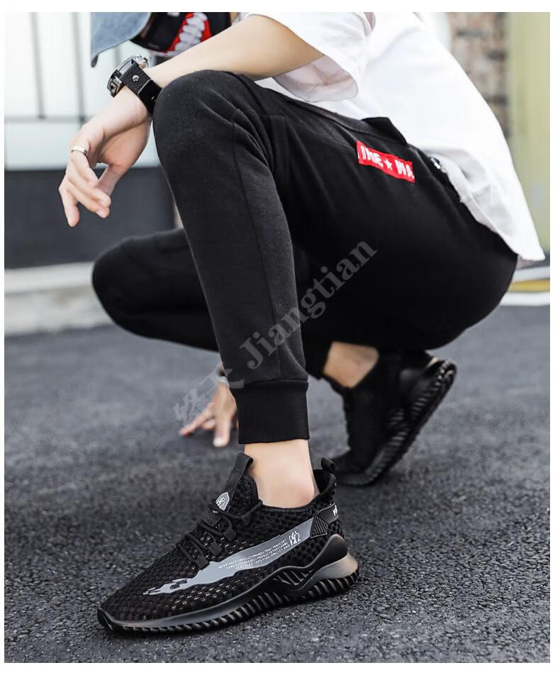 青少年跑步鞋夏款轻薄透气性好的男鞋热天通气网状运动鞋凉快干爽漏洞