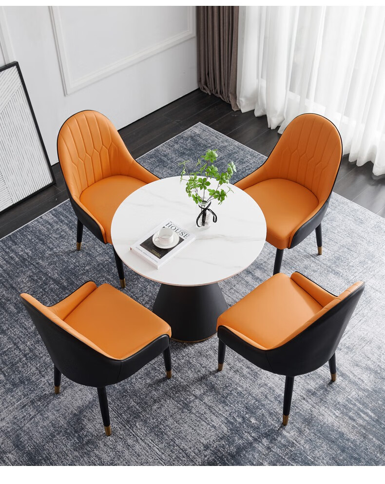 接待桌椅办公商务洽谈桌岩板一桌四椅组合甜品店小圆桌售楼处休息区