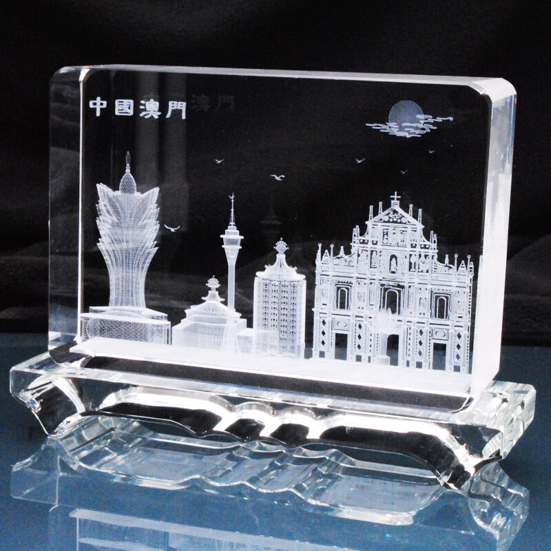 澳门大三巴葡京建筑水晶立体内雕模型装饰摆件特色旅游纪念工艺品澳门