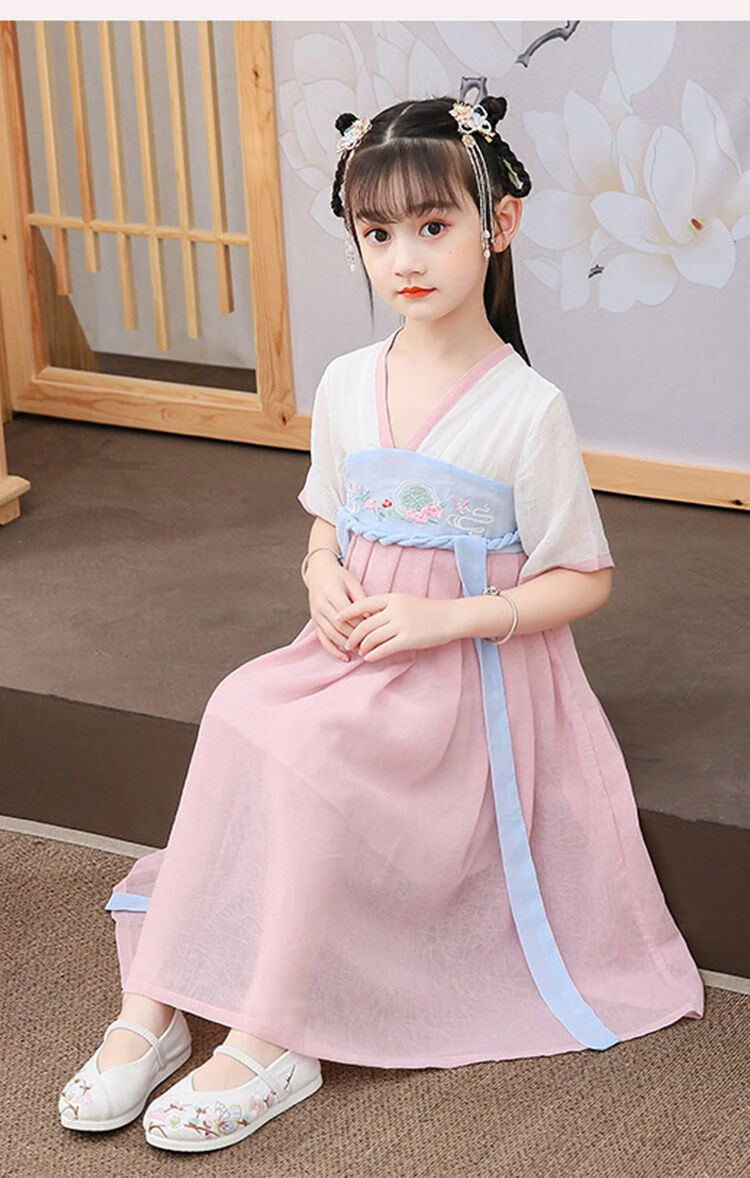 迪士尼(disney)3岁5-6岁8岁儿童女童汉服古装春秋演出服中国风红色