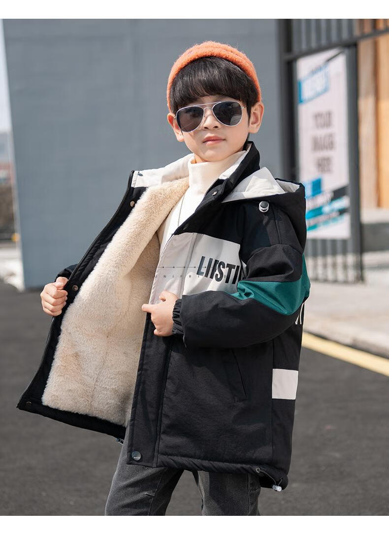 男童派克服儿童加厚外套男童外套2021冬款加绒棉服小学生314岁中长款