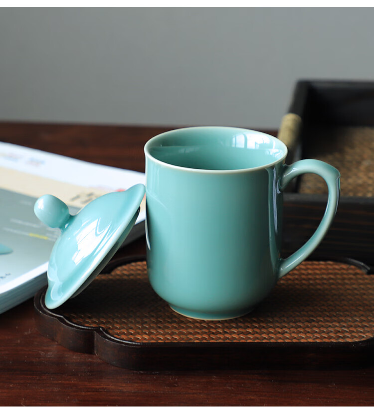 龙泉青瓷办公杯 龙泉青瓷茶杯陶瓷杯子纯色家用泡茶杯子天青釉玉青