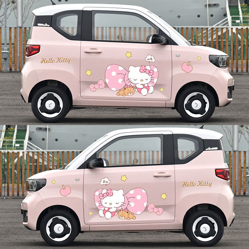 适用于五菱宏光miniev车身贴纸迷你马卡龙hellokitty凯蒂猫可爱车贴