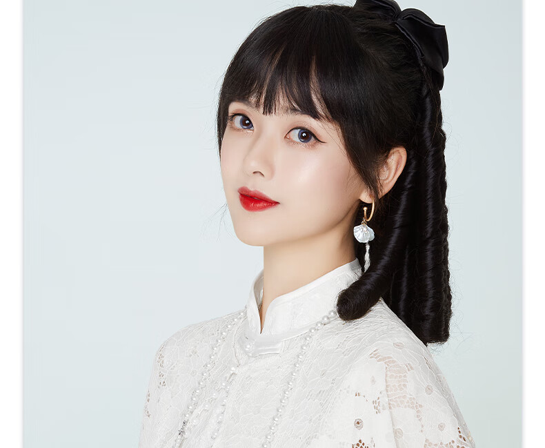 22新款 假发马尾女罗马卷民国大小姐油条公主复古旗袍蝴蝶结表演仿真
