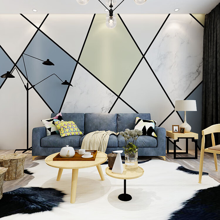 简约现代电视背景墙壁纸北欧几何墙纸客厅大理石影视墙布装饰壁画款式