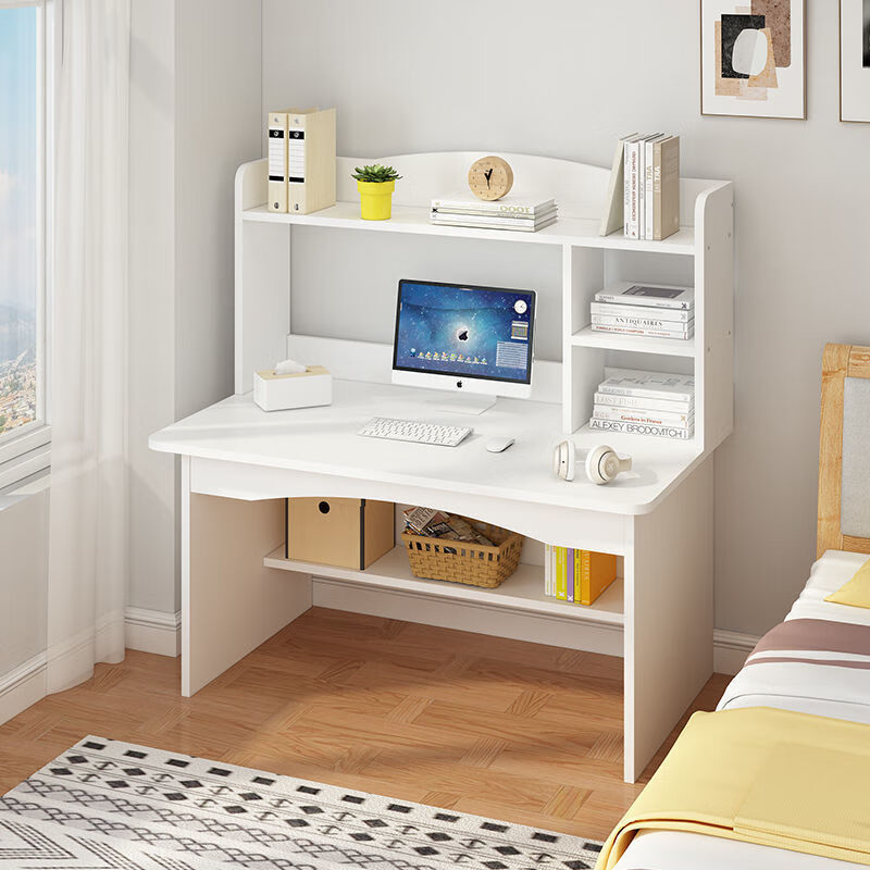 简易书架学生电脑桌台式书桌书架组合一体简约家用卧室学生学习桌简易写字桌子 【回馈款】白色60CM