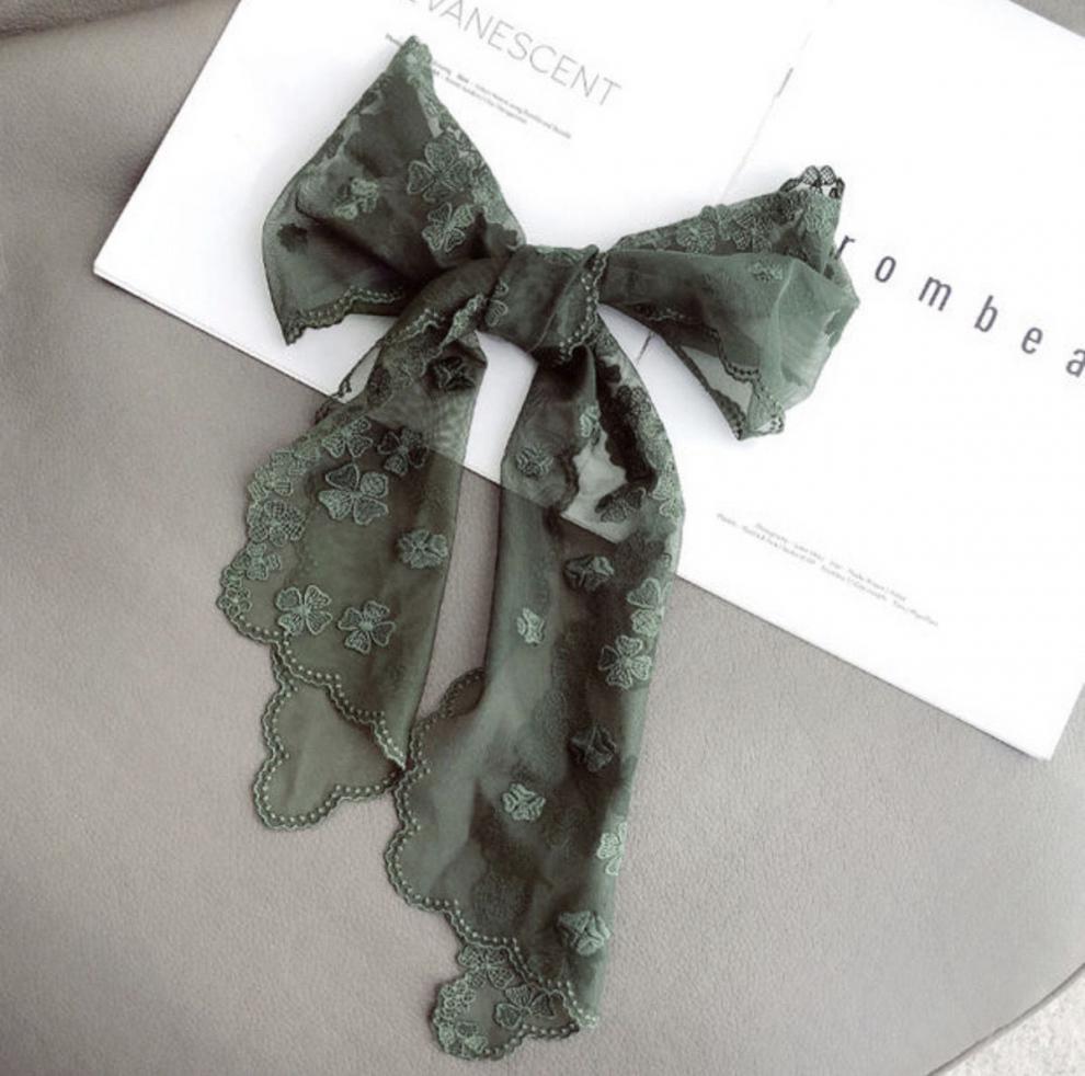 喻小熊蕾丝发带丝巾细纱蕾丝飘带四叶草刺绣蕾丝发带洋气法式蕾丝腰带