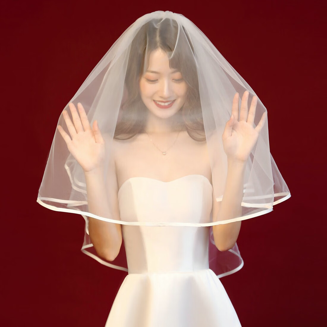 头饰双层素纱韩式简约旅拍照道具仙女网红01款大蝴蝶结头纱白色默认1