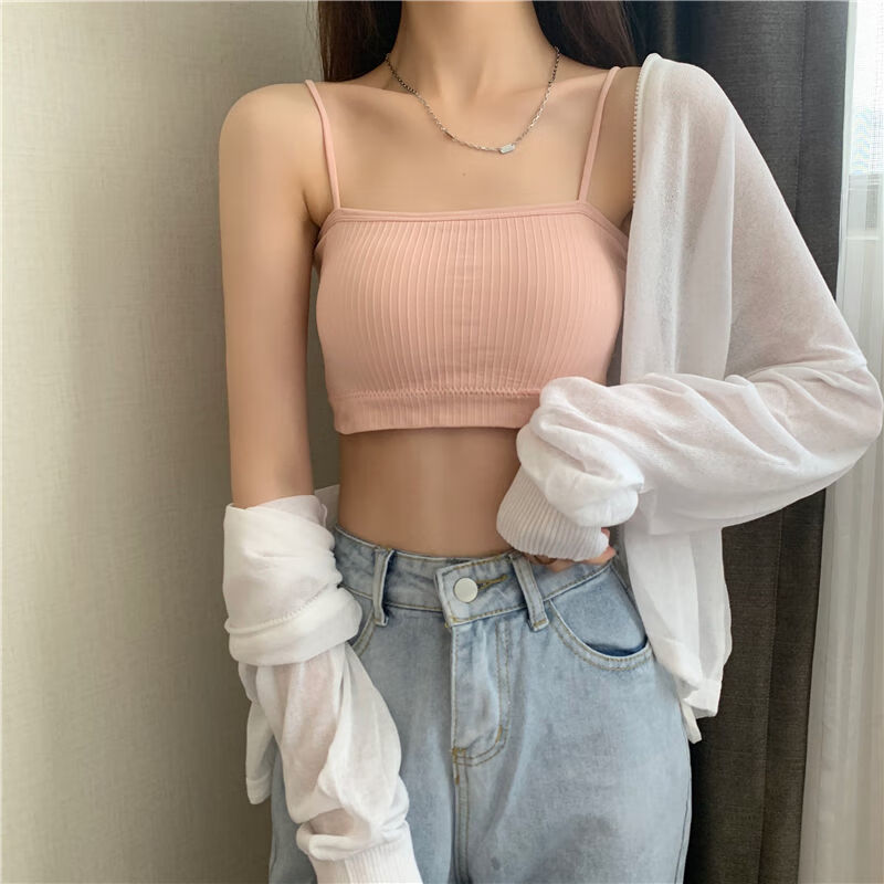 娴妃2件装内衣女学生韩版初中生少女美背吊带小背心女士内穿裹胸抹胸