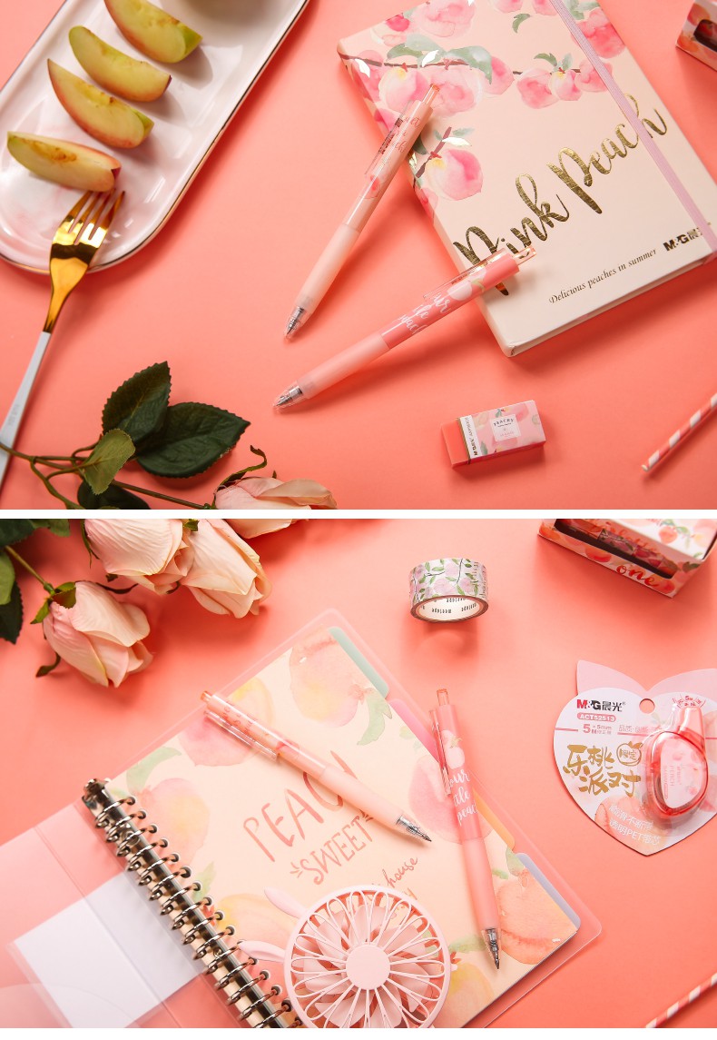 乐桃派对限定按动中性笔05黑笔学生用走珠笔速干签字水笔可爱超萌好看