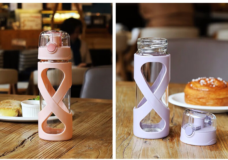 乐扣乐扣(locknlock)单层耐热玻璃杯沙漏型马卡龙色杯子大口径外出提