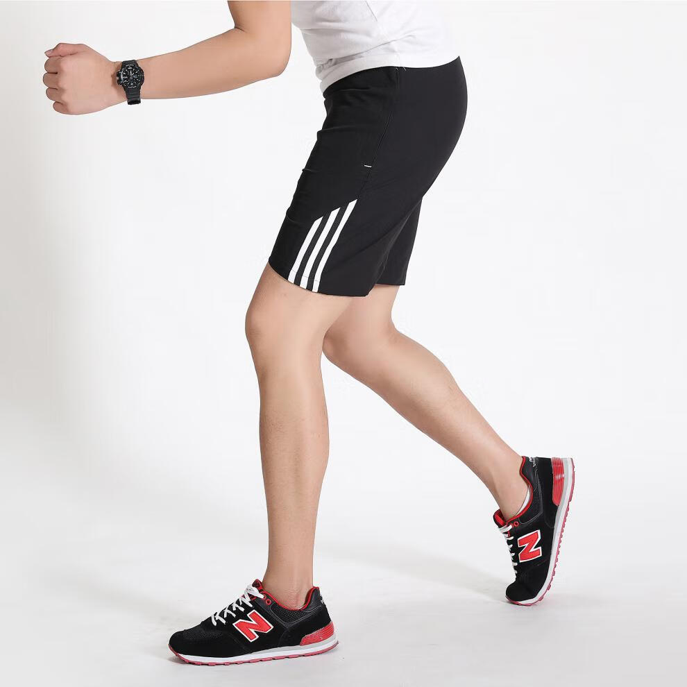 夏季薄款三条杠短裤男士运动裤速干弹力健身裤休闲宽松五分裤 白色 7