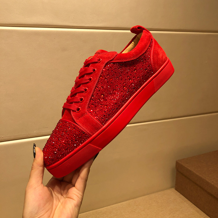 回力联名同款同款欧洲站轻奢男鞋水钻红底鞋cl白色银钻内里休闲平底