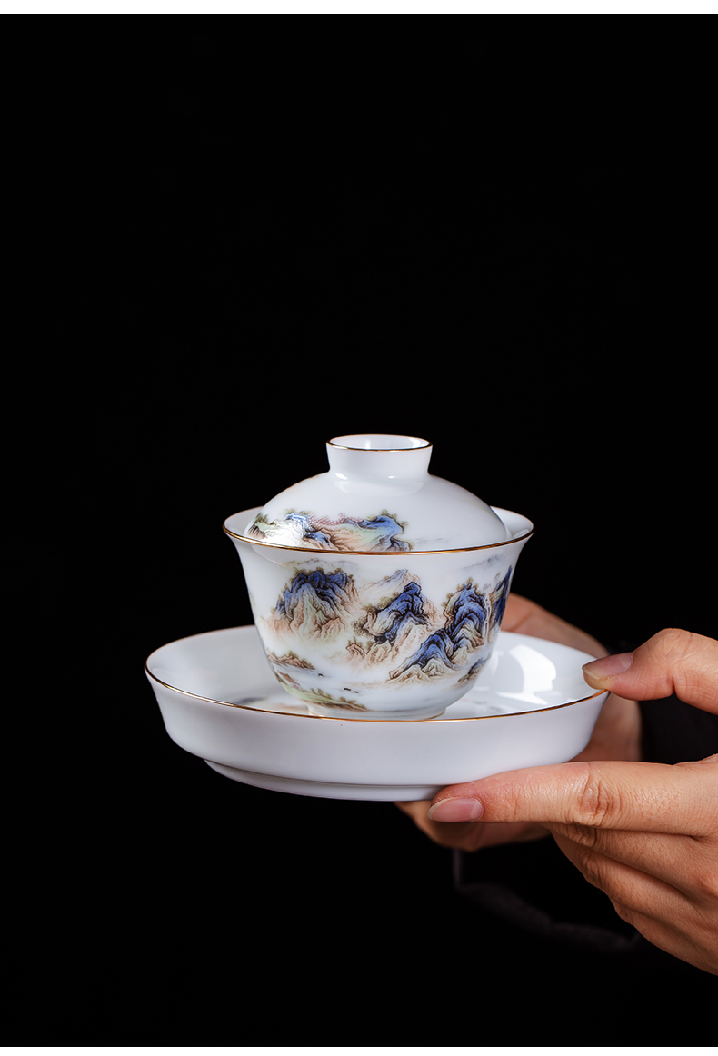 协铭轻奢品牌景德镇手绘新彩陶瓷套装家用釉下彩泡茶壶杯功夫茶具盖碗