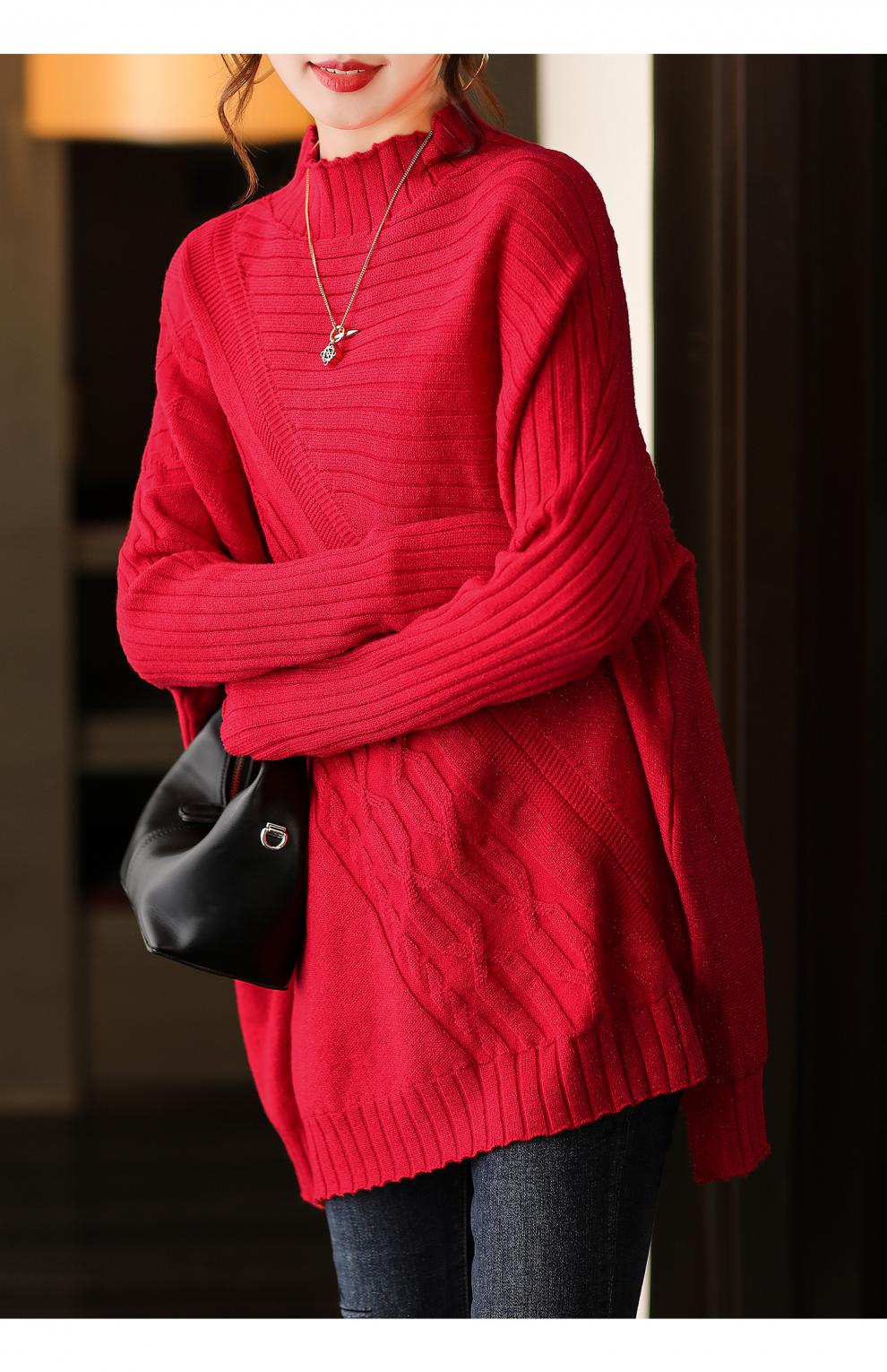 香港潮牌设计感包芯纱针织衫2021秋冬新款宽松减龄百搭中长款毛衣