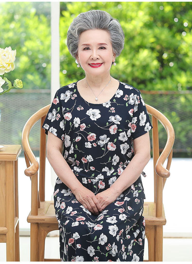 老太太裙子夏季老奶奶中老年人夏装女连衣裙棉绸宽松老人60岁70妈妈