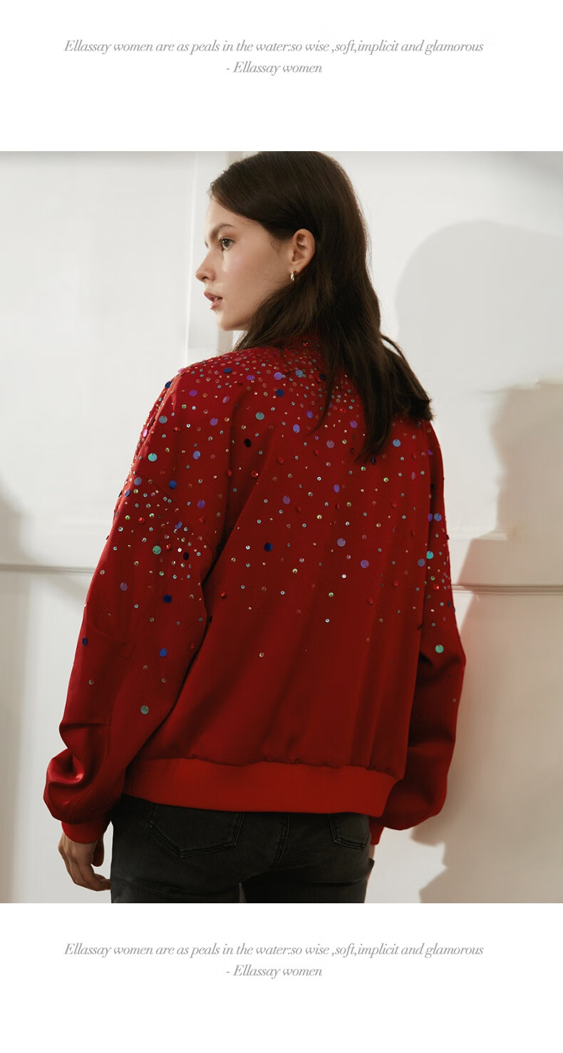 ellassay歌力思2021春夏新款醋酸时尚帅气亮片外套ewv321t00100正红色