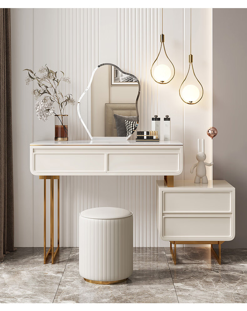 轻奢岩板梳妆台卧室网红ins风化妆桌现代极简约设计师收纳化妆台 梳妆