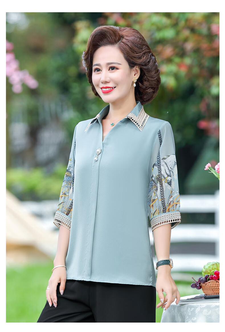 中年人穿的夏天的衣服女装妈妈夏装短袖衬衫50岁中年妇女上衣中老年