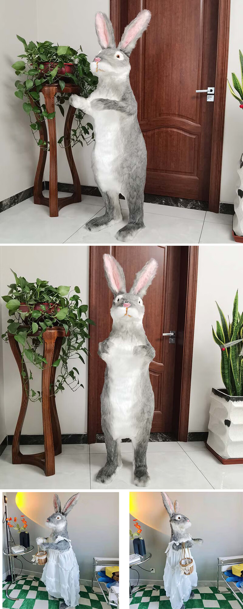 仿真兔子模型大白兔元宝兔迎宾站立兔子玩偶摆件照相装饰道具高155cm