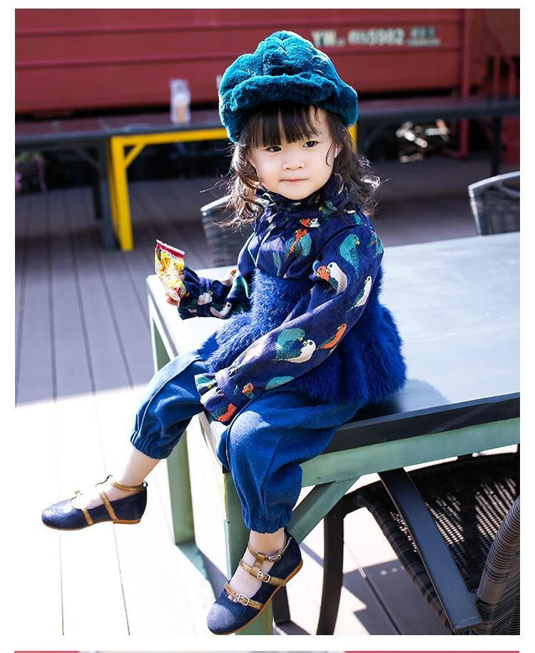 女宝宝春装衣服儿童春季童装时尚洋气衣服深蓝色背心80cm