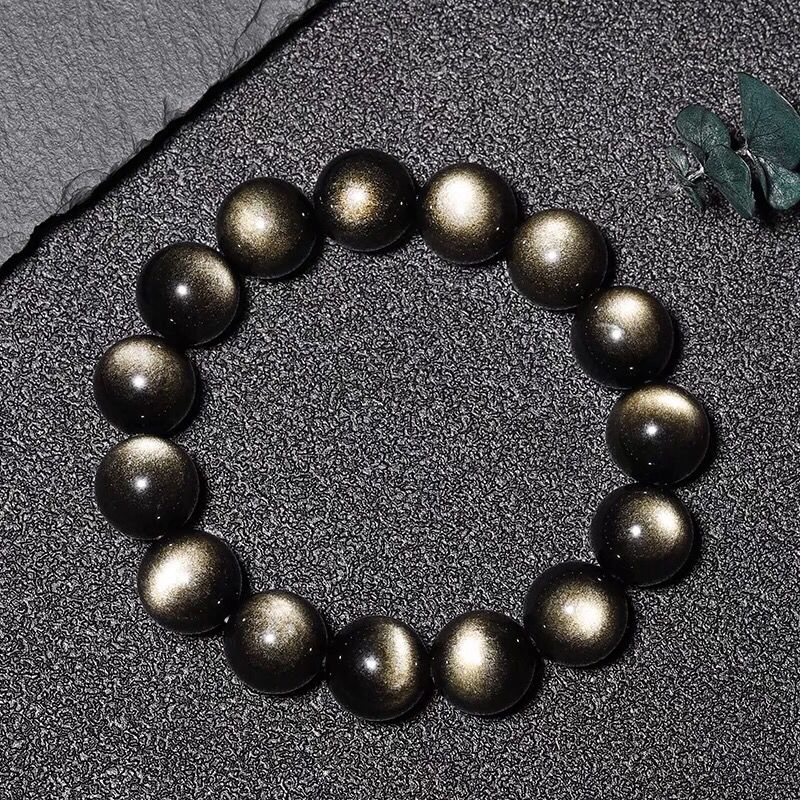 金曜石手链男金沙黑曜石水晶手串女情侣闺蜜通用饰品礼物7a级珠径14