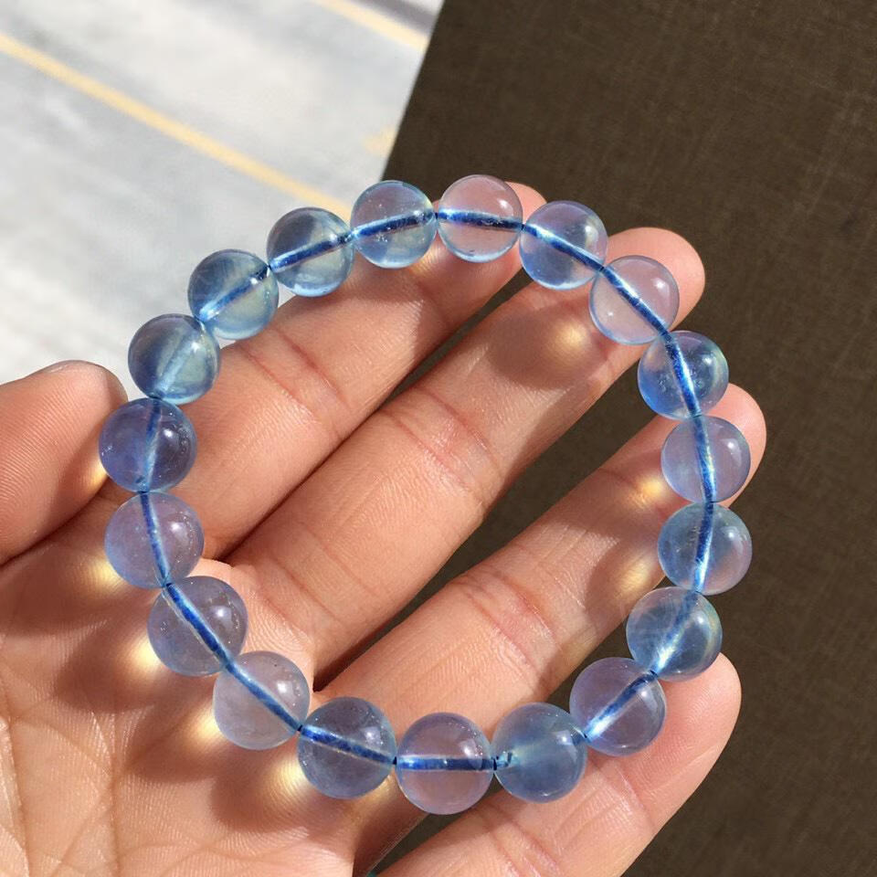 大灿天然海蓝宝手链男女款实用晶体通透海水蓝色11毫米时尚单圈蓝水晶