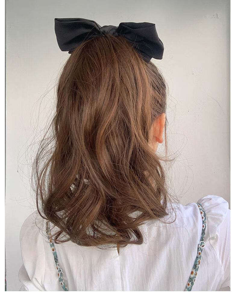 蝴蝶结马尾假发女长发仿真绑带式大波浪卷发蓬松长卷发高马尾辫子浅