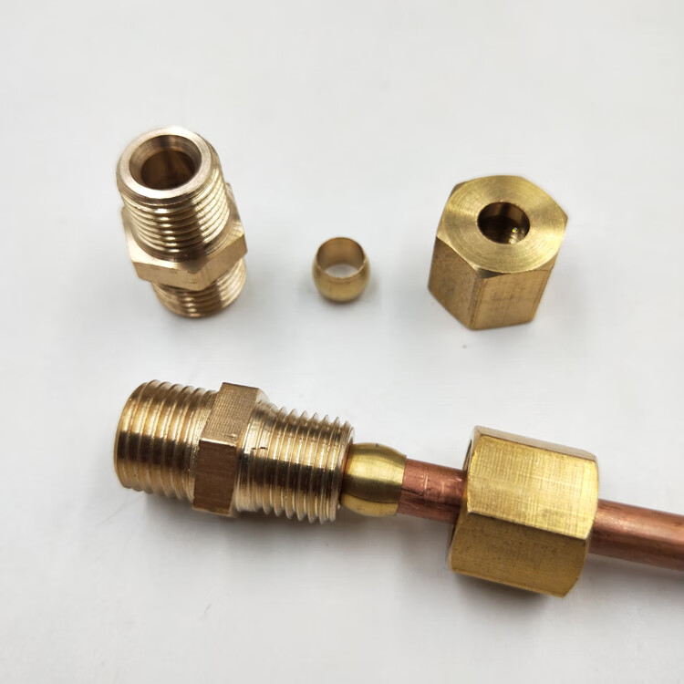 铜管卡套接头高压直接加湿器铜管接头纺织机配件加厚2分4分铜接头外牙