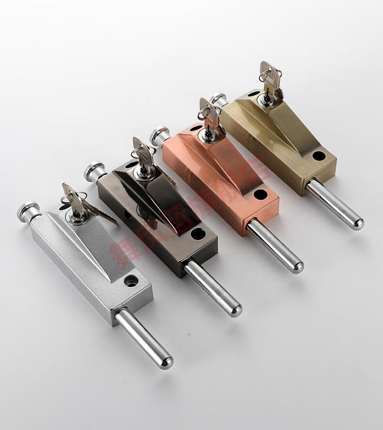 旋转门锁插销锁插锁弹簧插销锌合金插销钥匙开门插销地插锁砂银色带