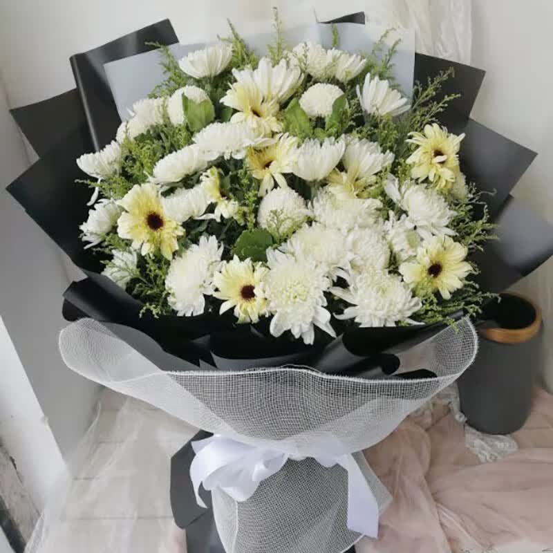 清明节扫墓送花菊花北京上海天津广州同城黄菊白菊花束鲜花永远怀念