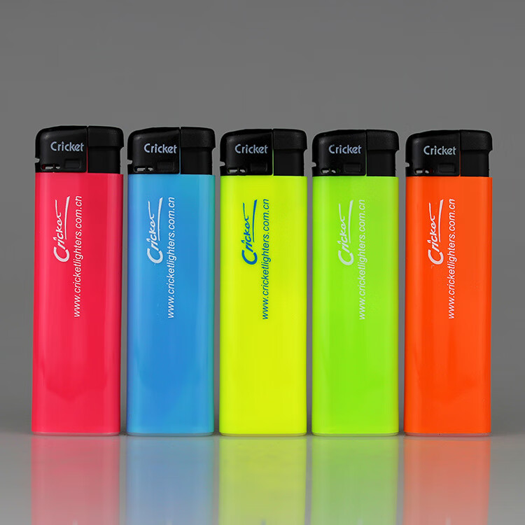 双十一购物节整盒25支criket草蜢进口电子一次明火尼龙打火机荧光色5