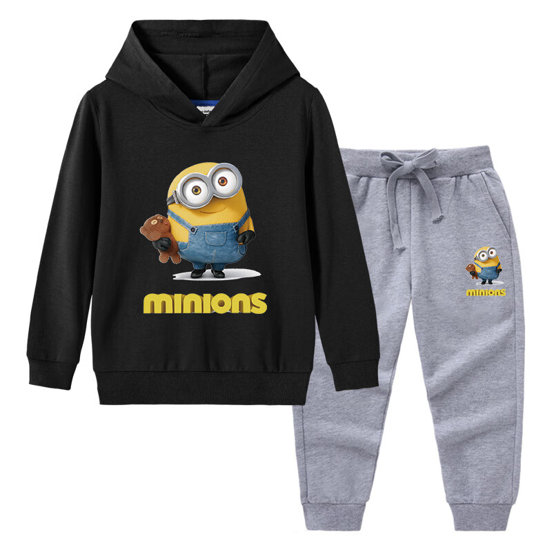 儿童卫衣套装连帽春款男孩小黄人衣服女宝宝棉质卡通小学生百搭休闲