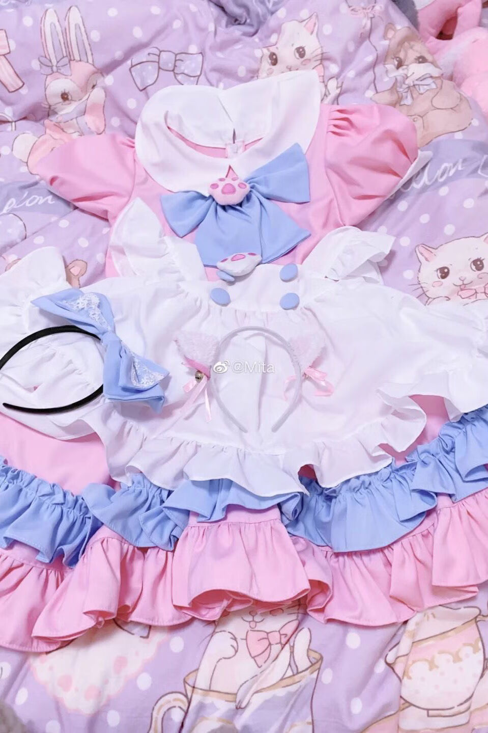 新款超萌粉蓝女仆装cosplay日常可爱lolita女装塔套装连衣裙情趣用品