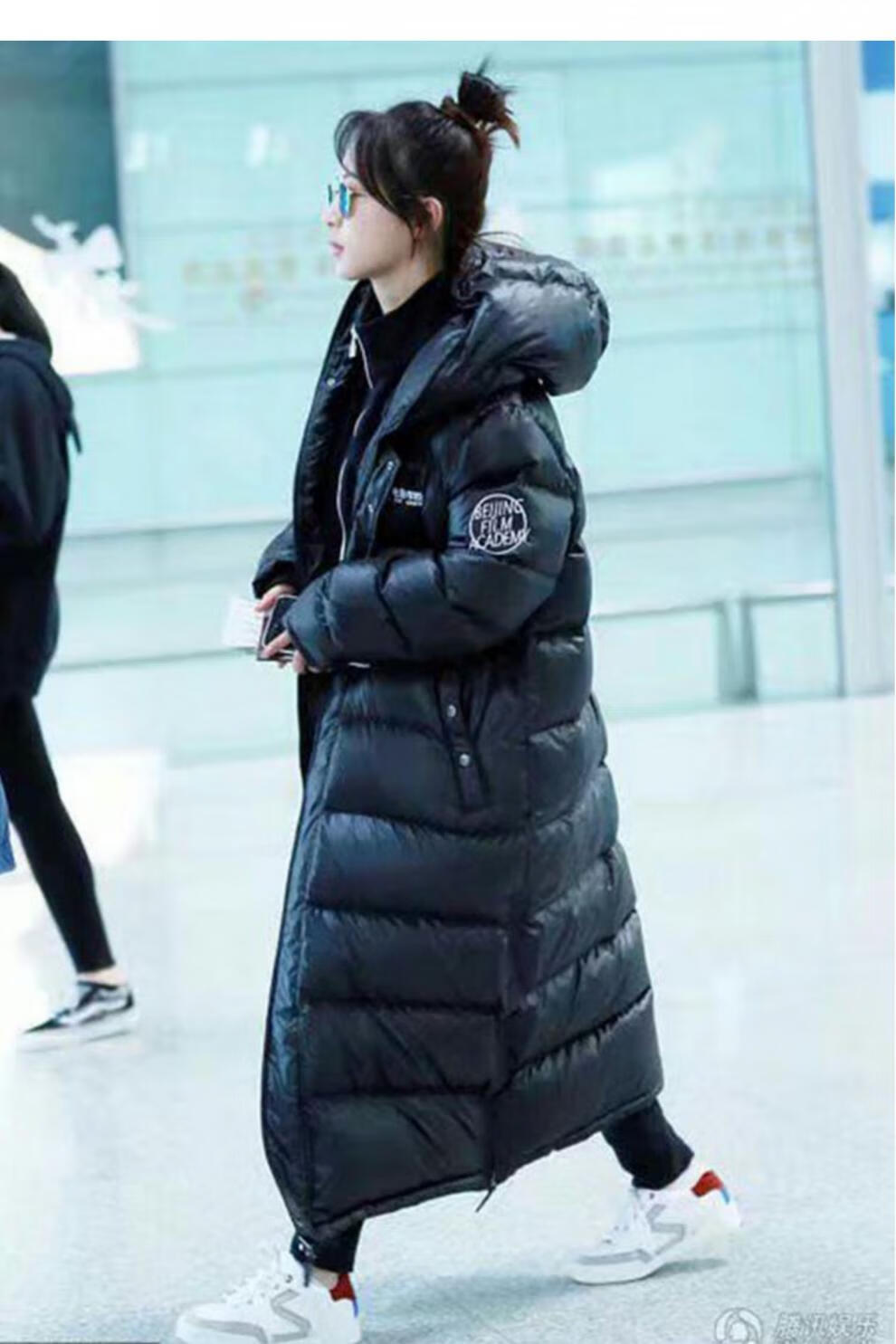 北京电影学院羽绒服北电校服超厚长款过脚踝艺考定制logo印字 黑色不