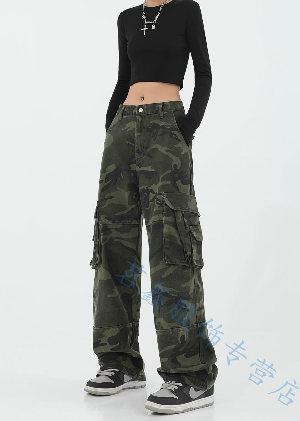 女士迷彩裤女休闲裤子米采库孑服装女式新款美式大口袋工装女街头嘻哈