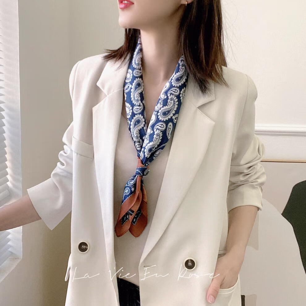 wonst耐看经典腰果花小方巾丝巾女春秋护颈围脖子搭配衬衫西装薄围巾