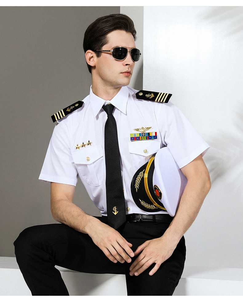 船长衬衫海员制服套装帅气机长空少俱乐部船运男保安衬衣 海长袖 黑裤