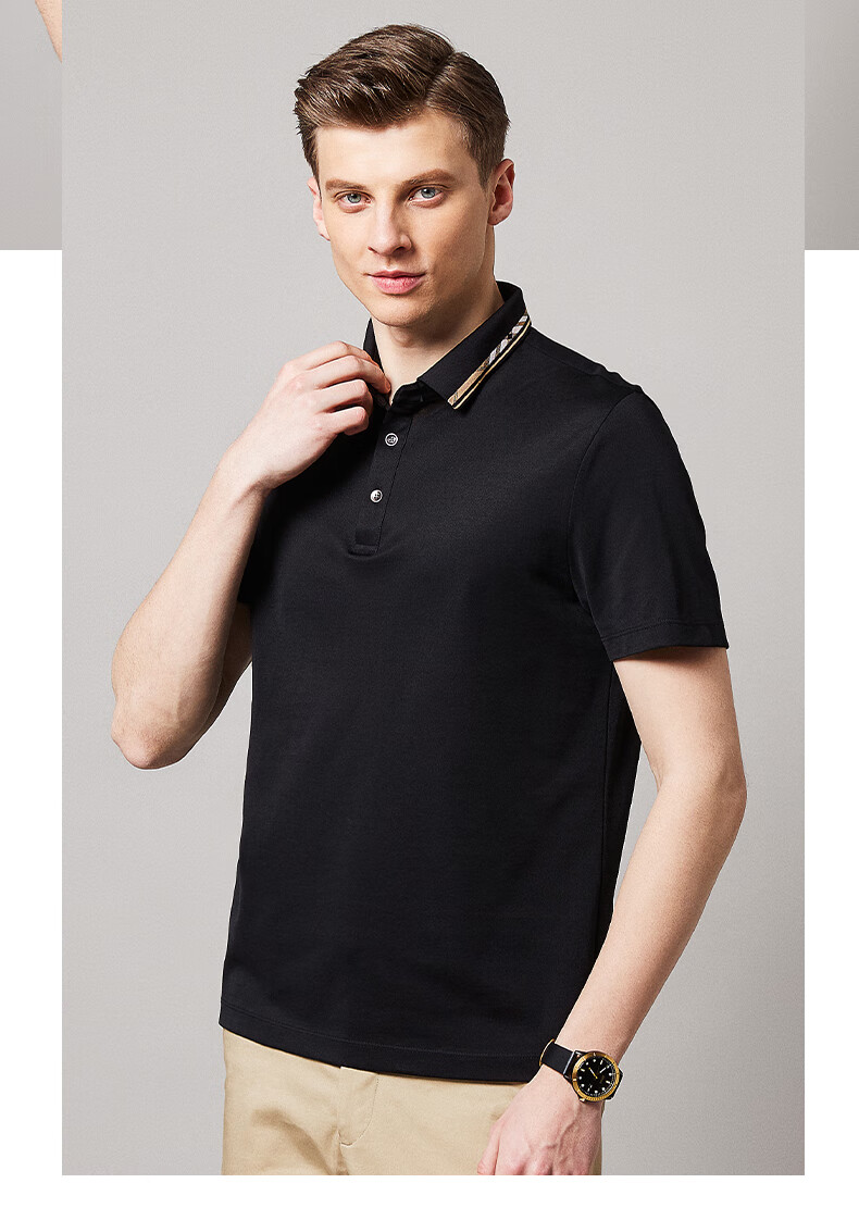 培蒙短袖t恤男2022夏季桑蚕丝轻薄透气冰丝polo翻领上衣青年男士纯色