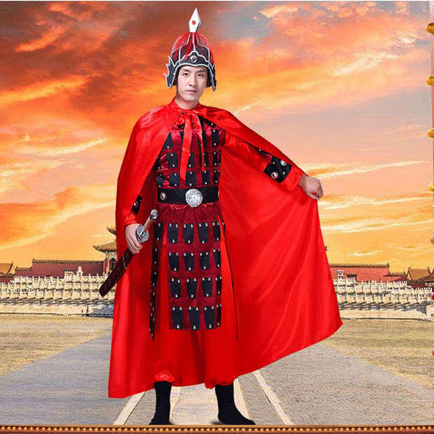 花木兰服装古装汉服古代将军盔甲红色儿童成人岳飞花木兰古代士兵舞蹈